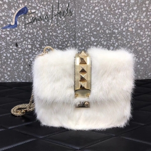 Valentino Rockstud Fur Bag 21cm white 